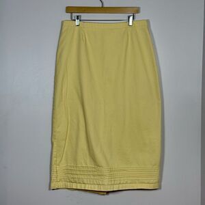 Vintage Christopher & Banks Womens Midi Skirt 12 Yellow Button Back Split Twill